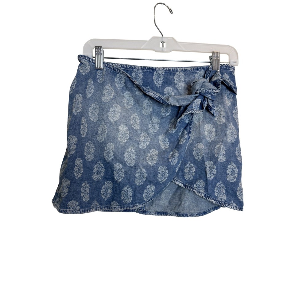 Free People Skirt Womens 0 Blue Floral Wrap Mini Short Boho Casual Tie Front